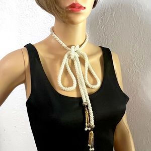 Versatile Bead Rope Necklace / Belt White & Gold